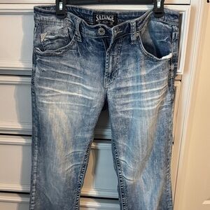 Salvage Men's Distressed Light Blue Slim Jeans